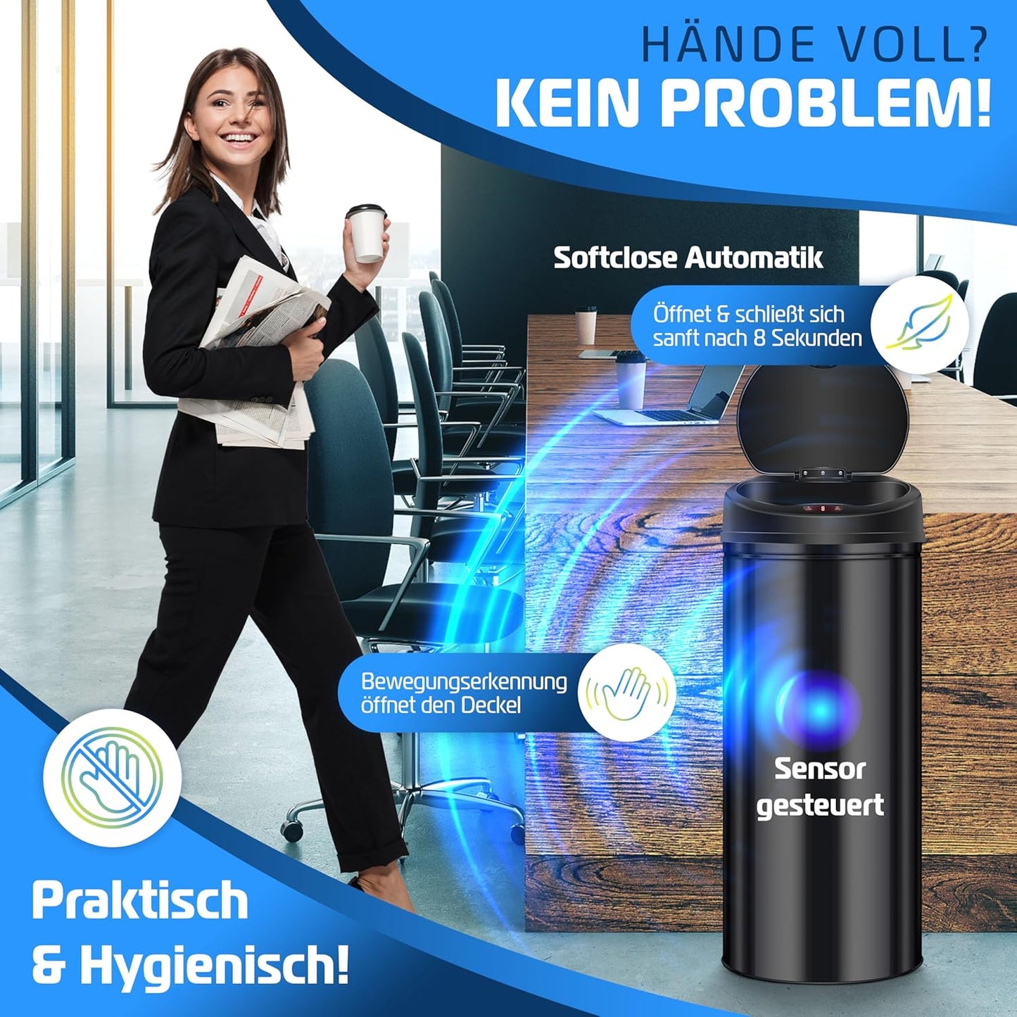 Sensor-Abfalleimer, 56 Liter Schwarz