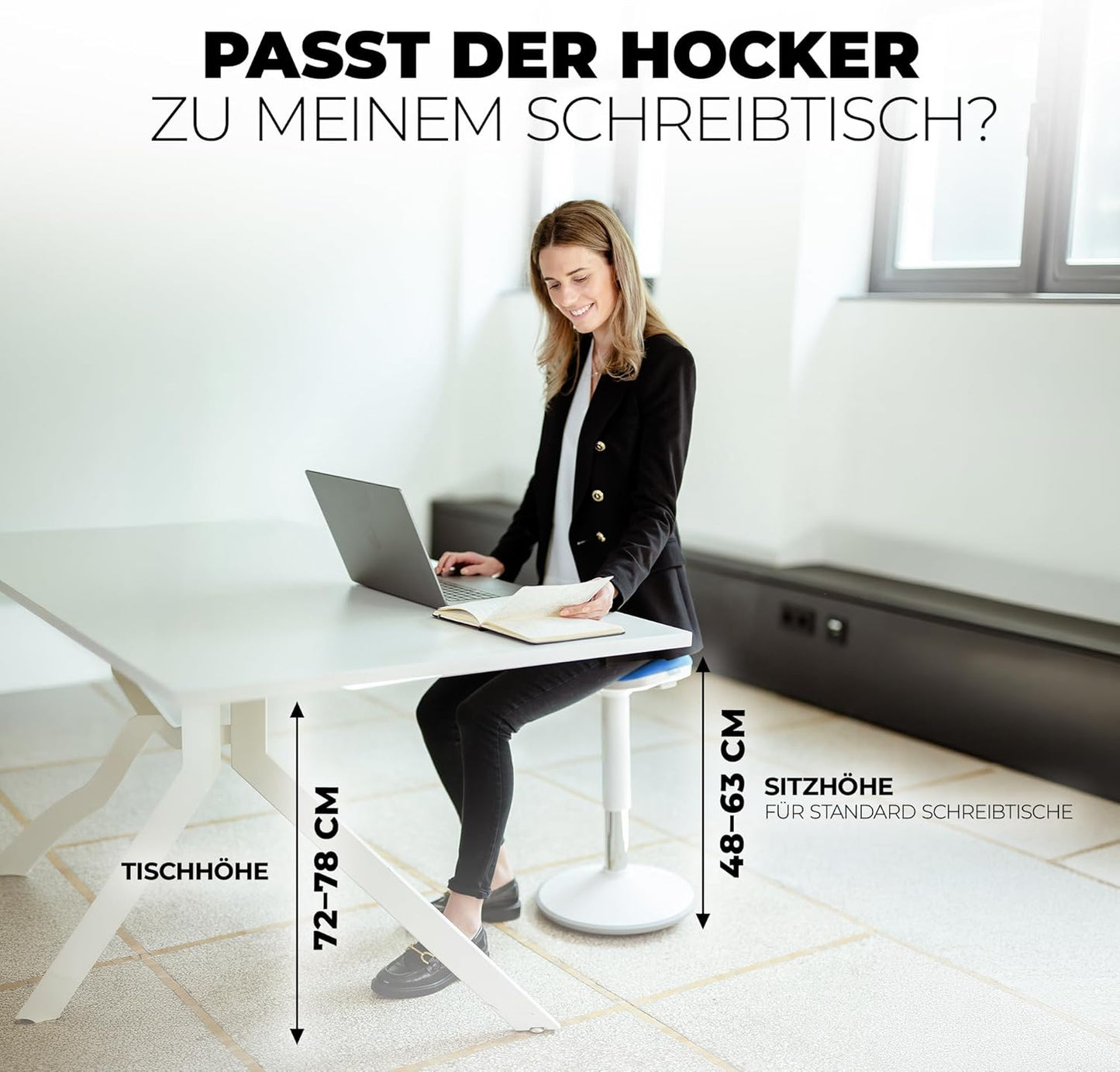 Ergonomischer Büro-Sattelhocker höhenverstellbar, Blau