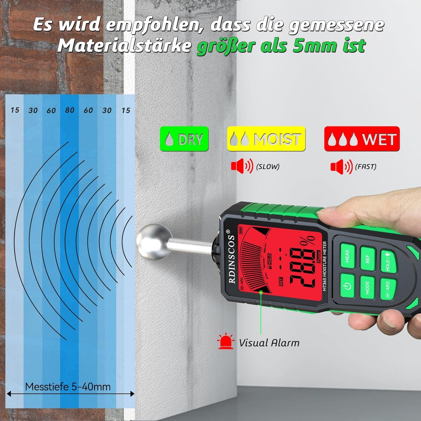 Feuchtigkeitsmessgerät für Wände und Mauerwerk, MT36S01