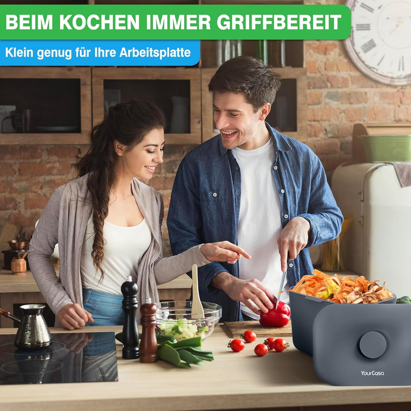 Biomülleimer mit Sieb & ergonomischem Griff, Anthrazit