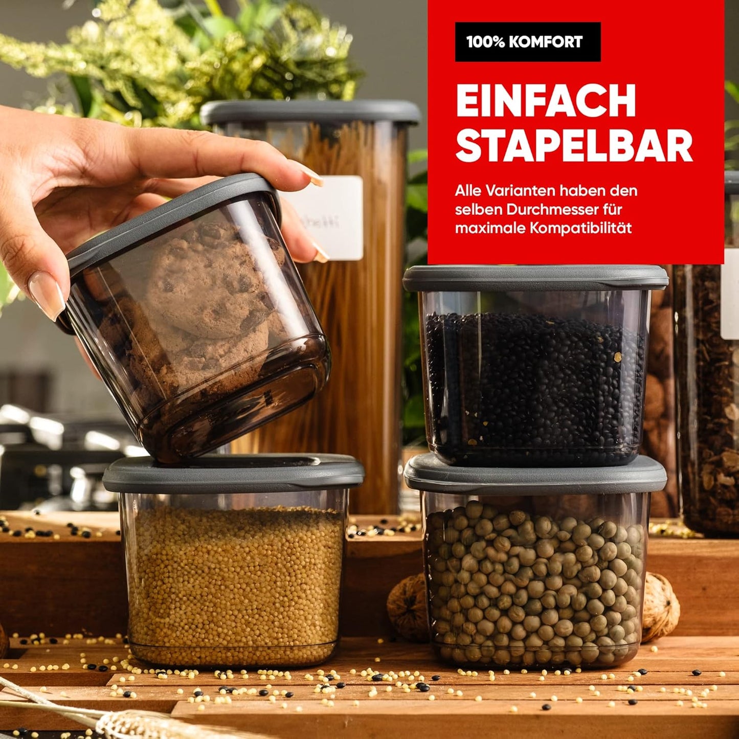 6er-Set Vorratsdosen, 6er Set Anthrazit 1,200 Ml