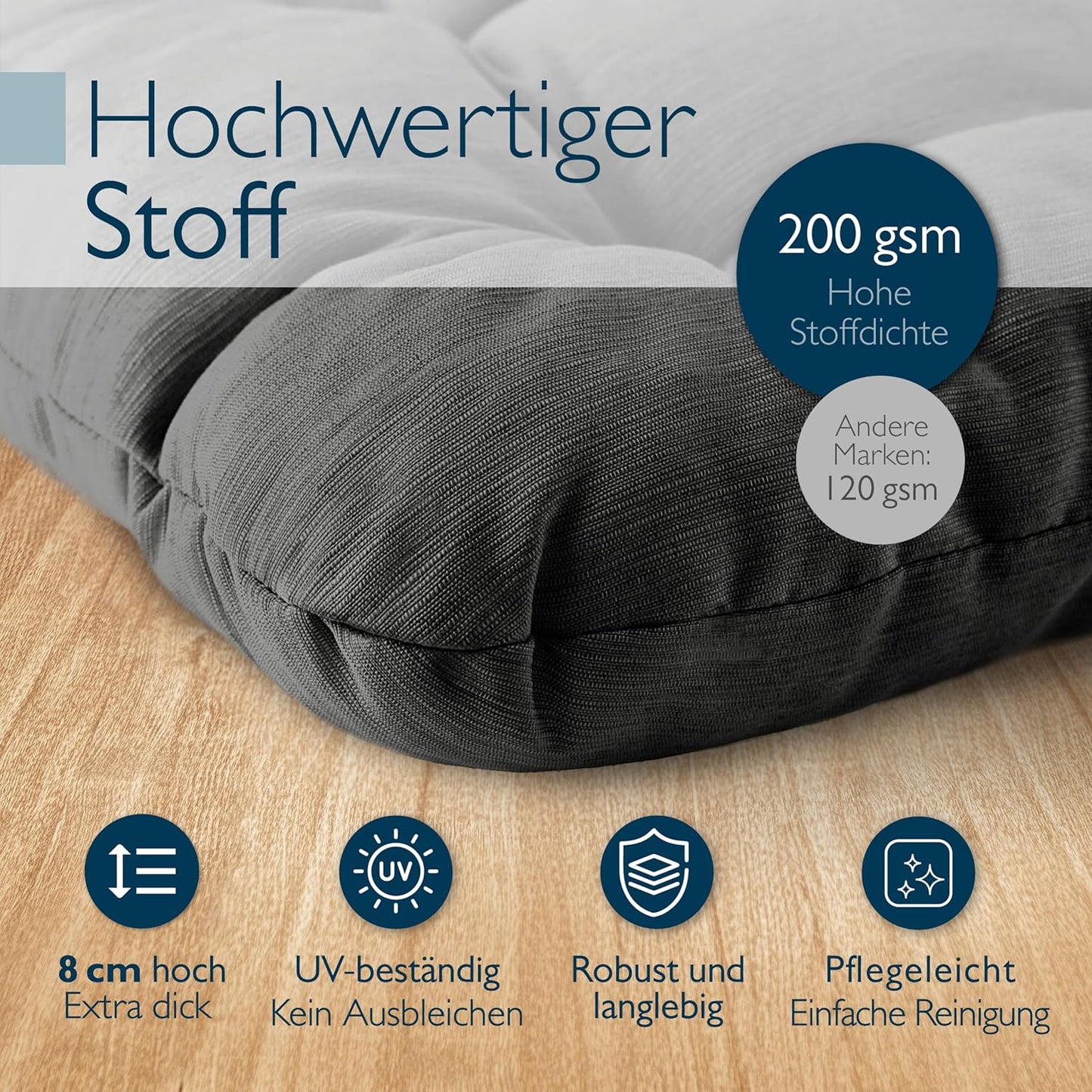 2-teiliges Stuhlkissen-Set, 40x40 cm, 2er Set Anthrazit