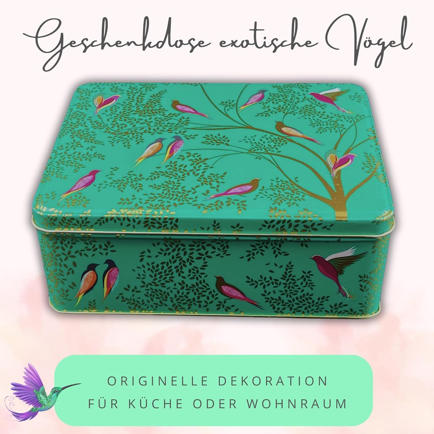 Keksdose mit exotischen Vögeln-Motiv, Exotische Vögel