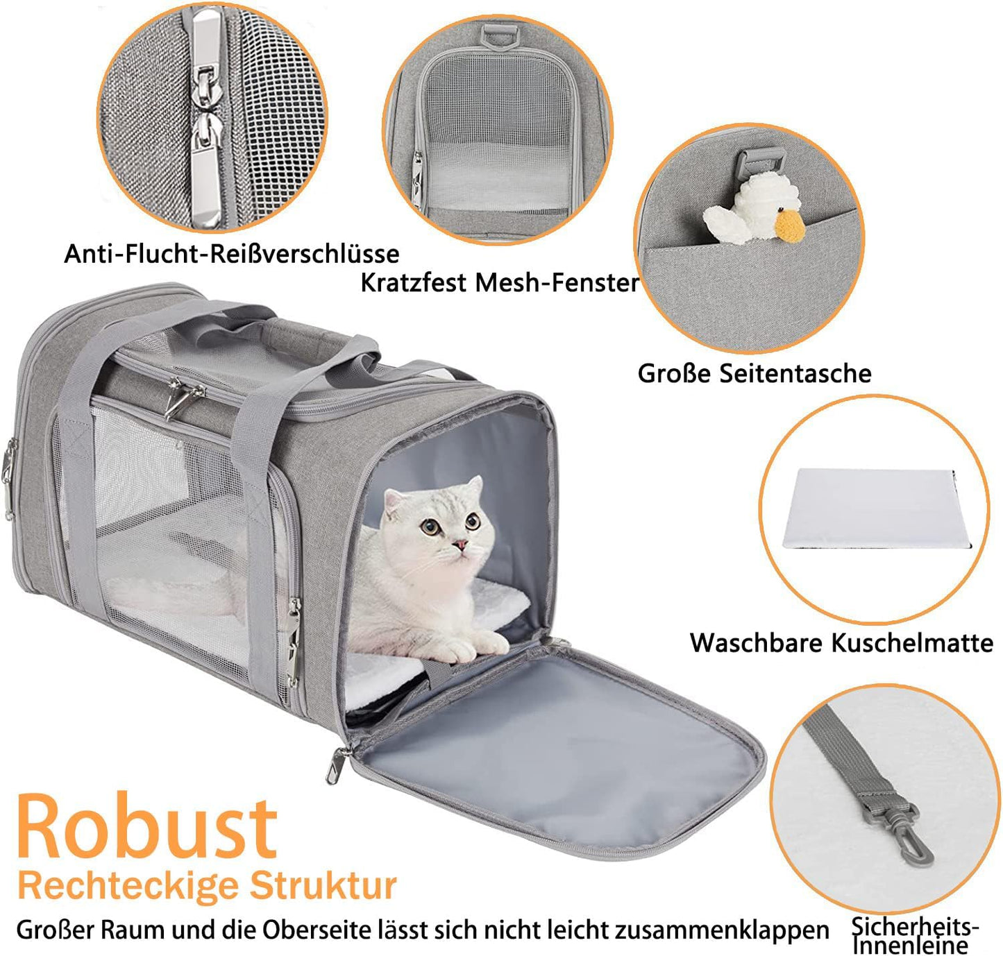 Faltbare Haustier Transporttasche bis 5kg, 43 x 28 x 28cm, Grau