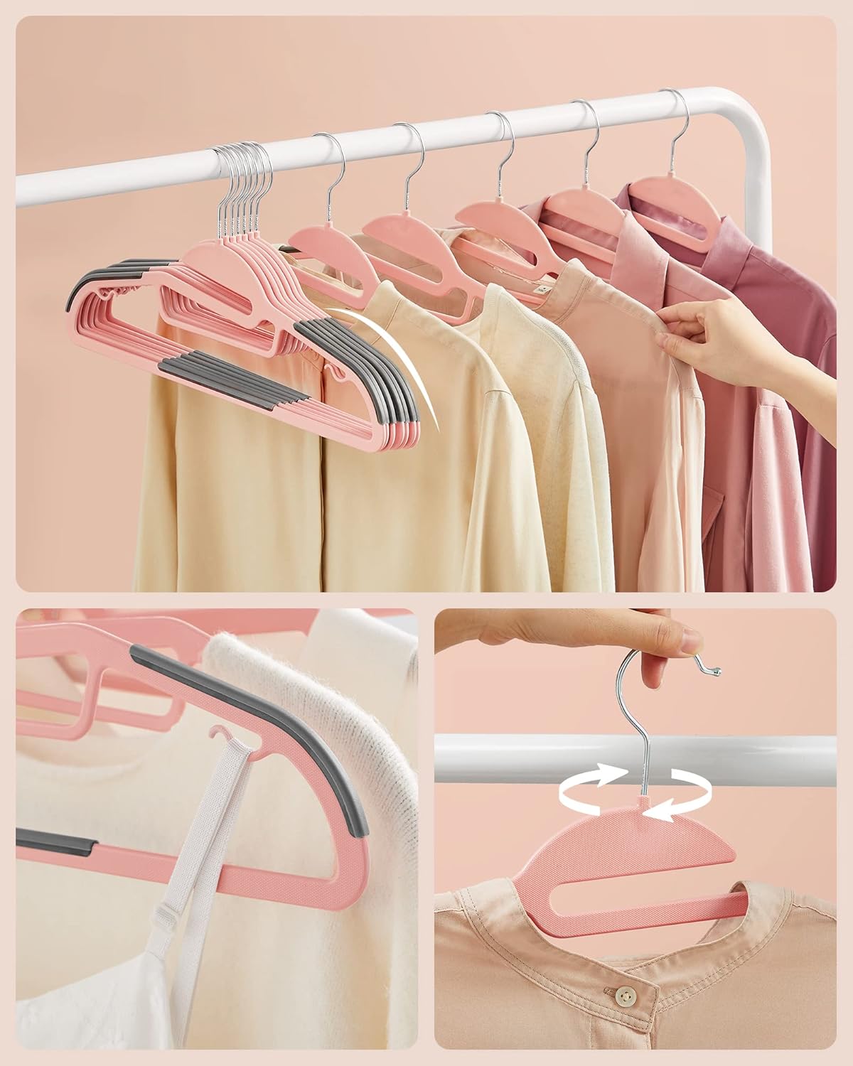 50er-Set Platzsparende Kleiderbügel, Rosa + Dunkelgrau 50 Stück