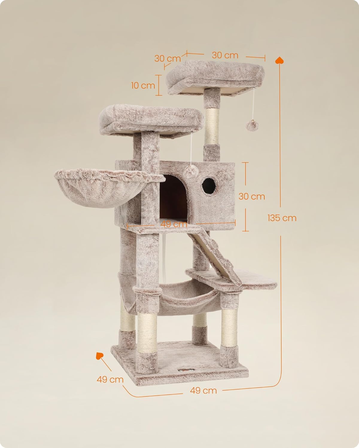 Kratzbaum Lea mit weichem Bezug für Katzen, Ombré + Braun + Weiss
