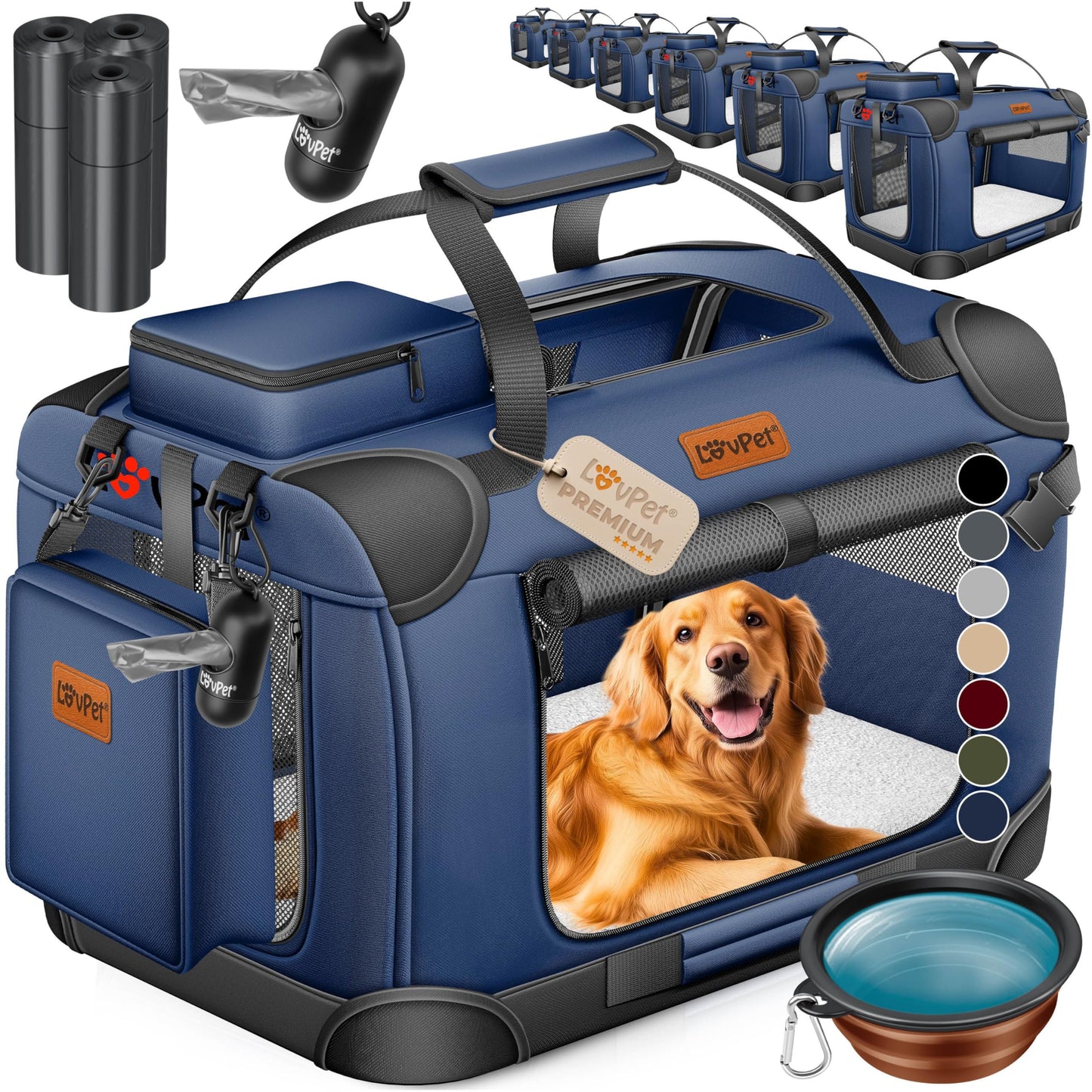 Transportbox inkl. Napf & Gurt, L 92 x B 64 x H 64 cm Navyblau