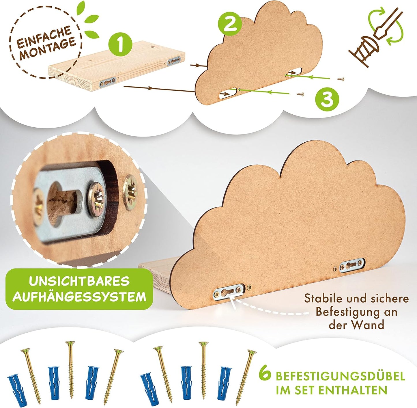 Wolkenförmige Wandregale für Kinderzimmer (3er Set)