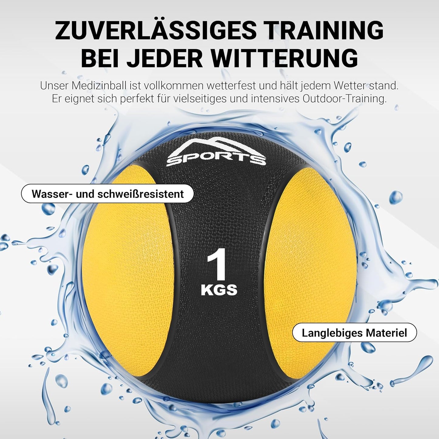 Medizinball mit Übungsposter, 1 kg - Gelb
