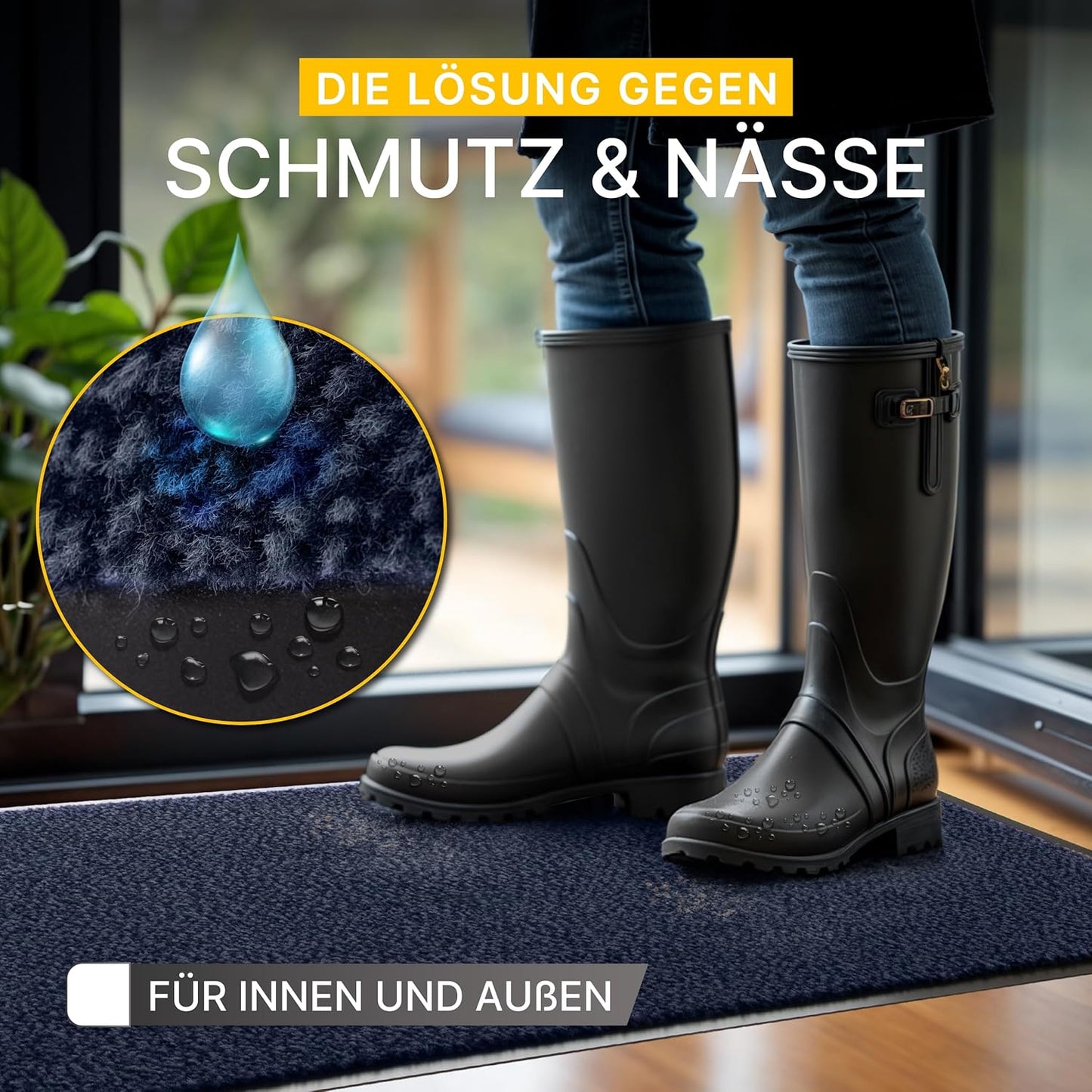 Waschbare Fussmatte, Blau Schwarz 40 x 60 cm (Rechteckig)
