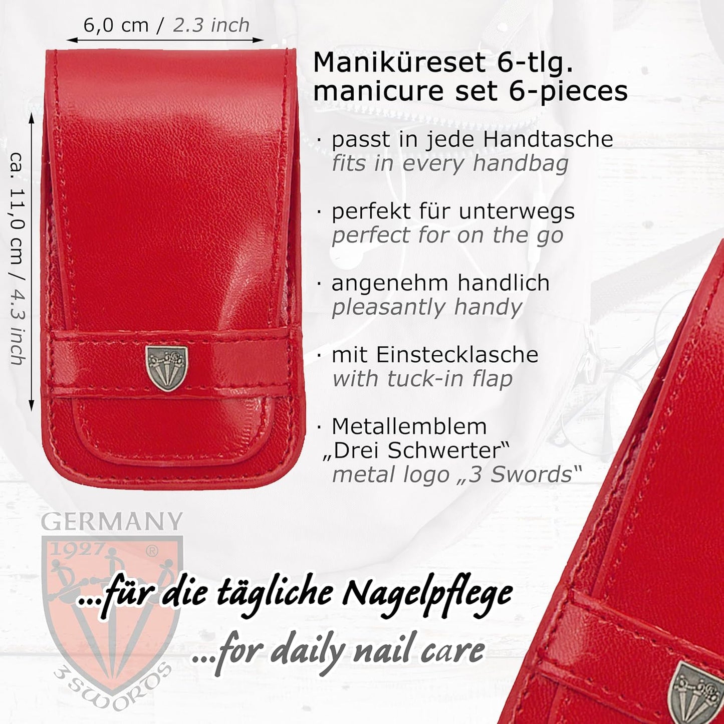 Massa 6-tlg. Maniküreset, ROT - KUNSTLEDER
