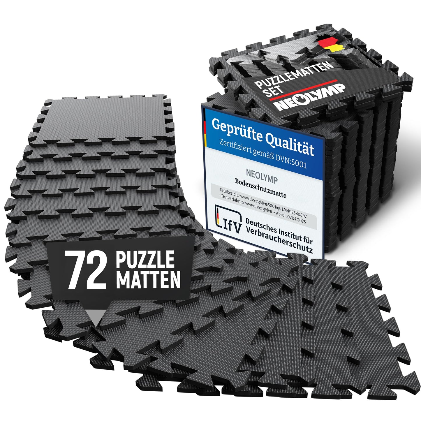 Bodenschutz-Puzzlematte, 72 Stück, Bodenschutzmatte Anthrazit | 72 Matten | 6,8 M²