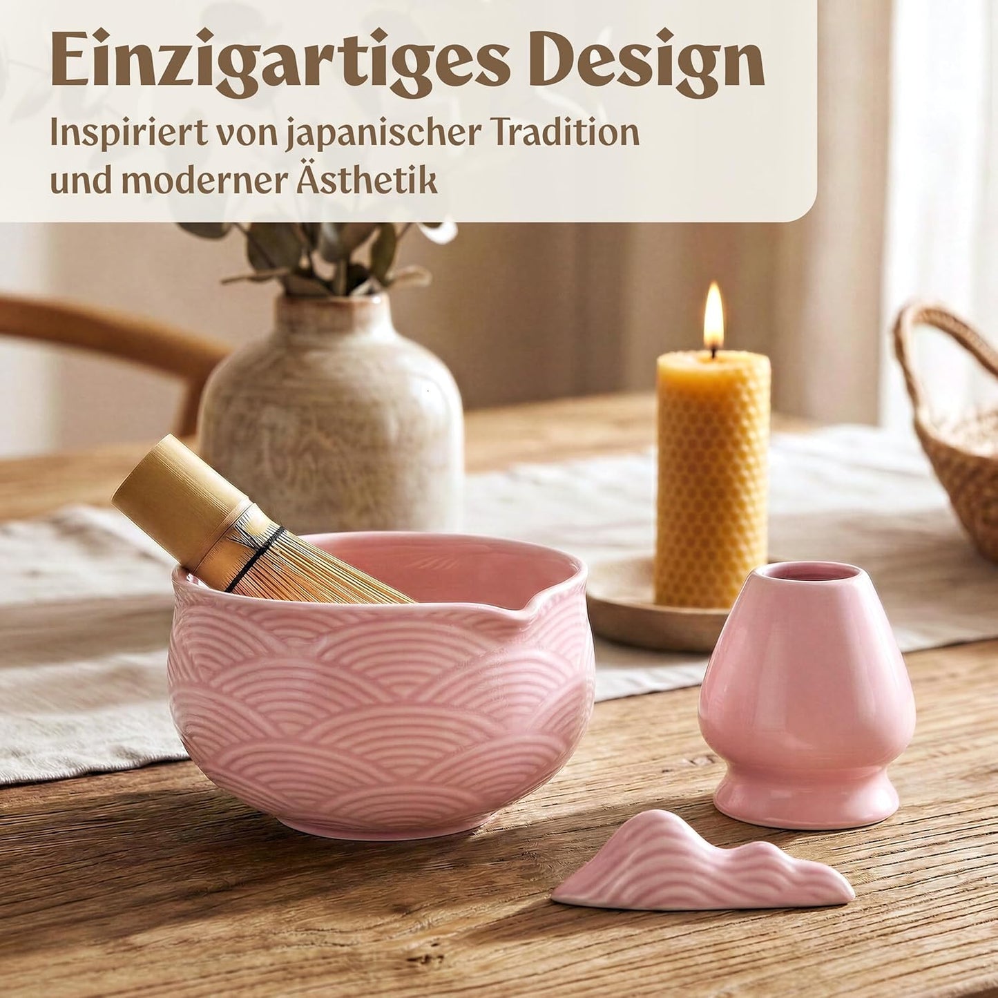 7-teiliges Matcha-Teeset, Pink
