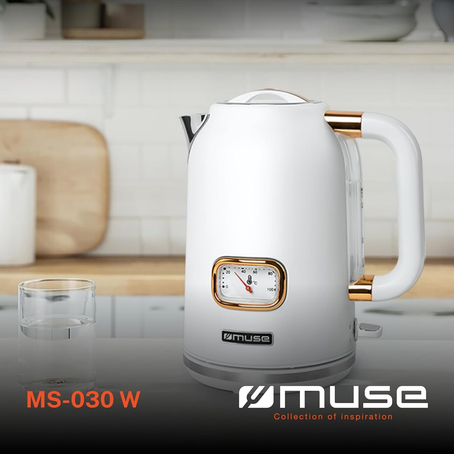 Retro Wasserkocher MS-030 W mit Temperaturanzeige, Weiss