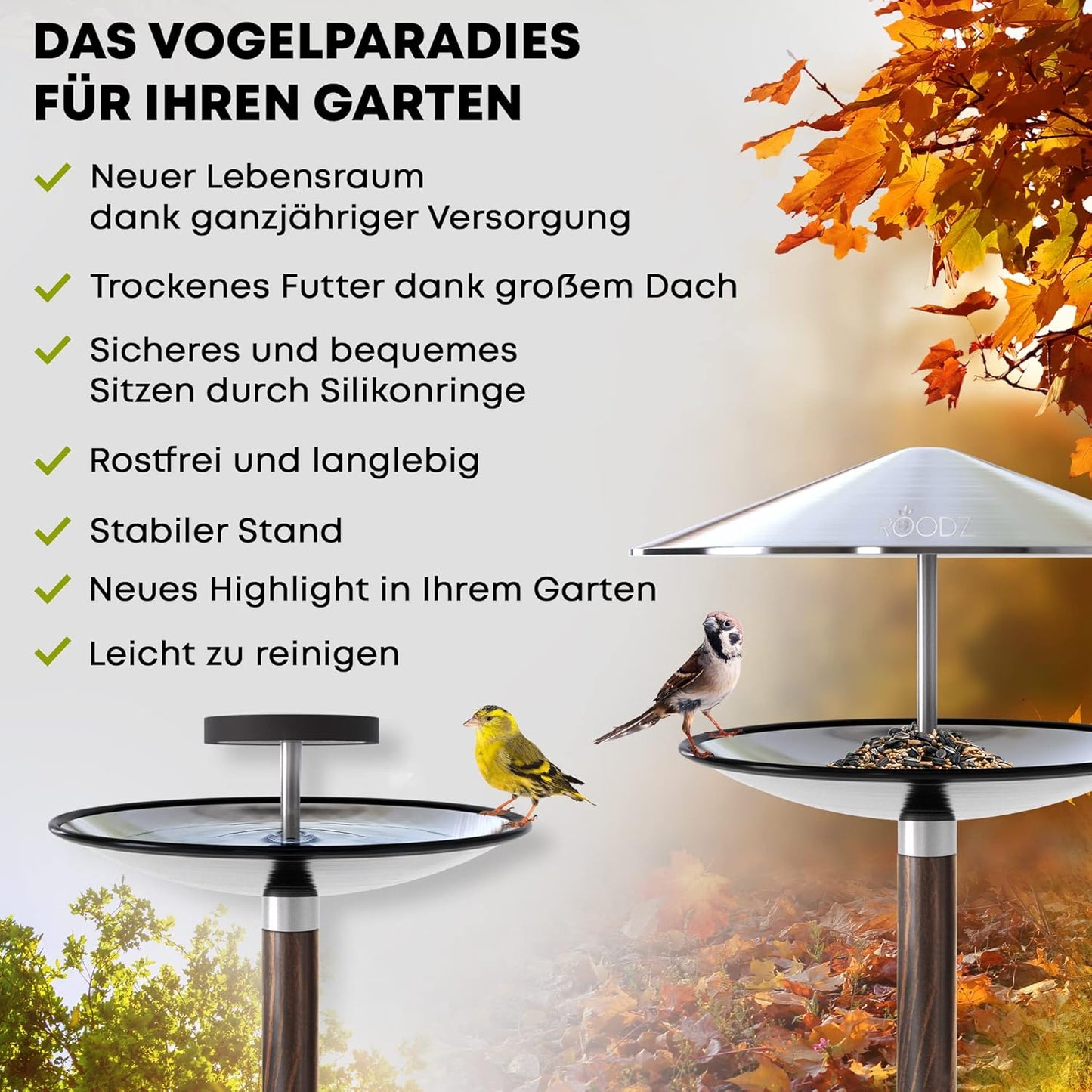 Vogelhaus mit Tränke, Silber/Holzoptik