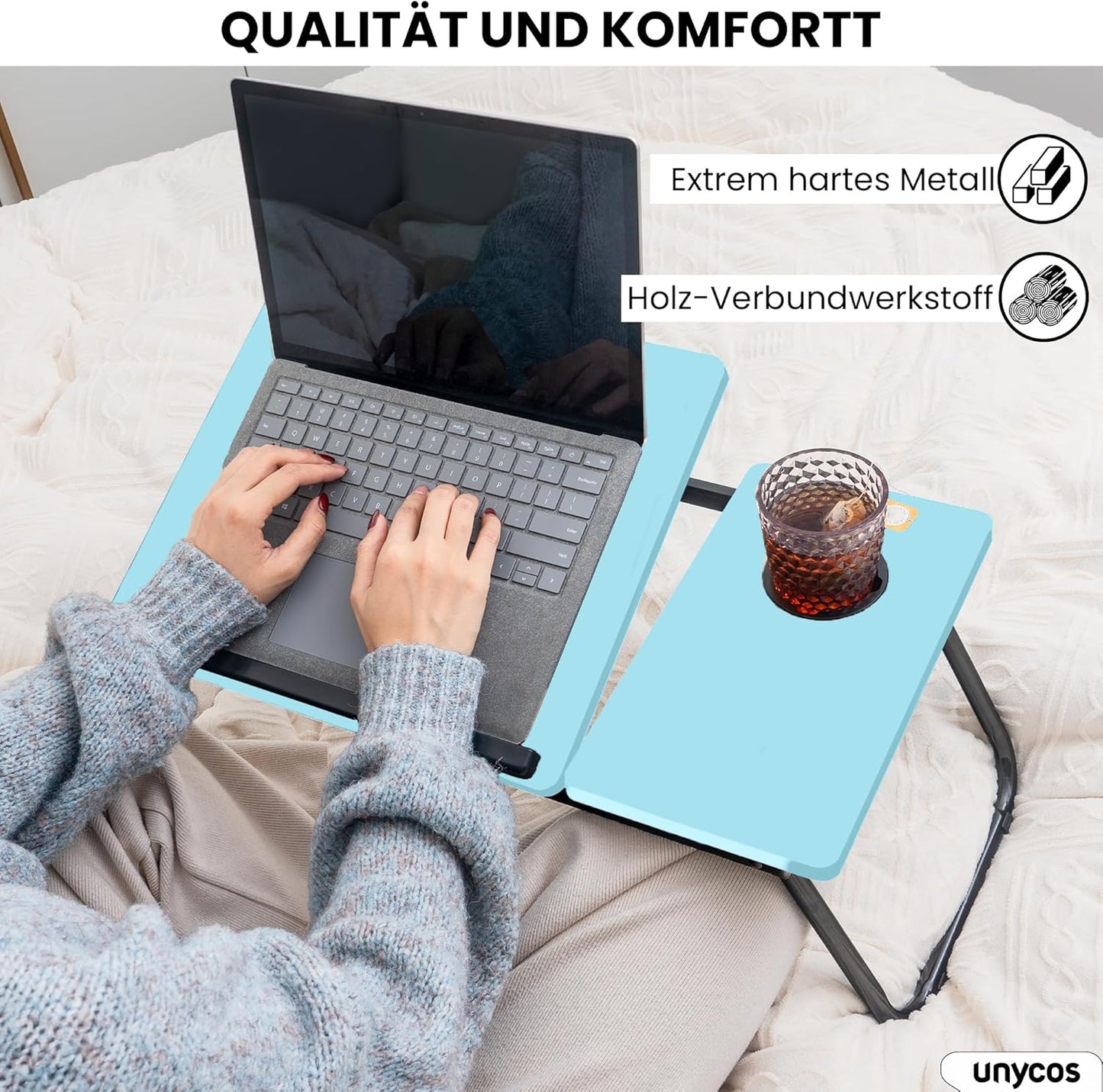 Klappbarer Laptoptisch mit Höhenverstellung & Becherhalterung, Blau