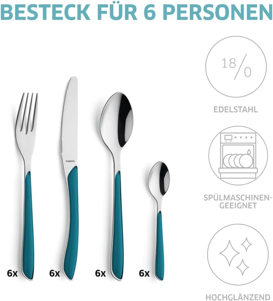 24-teiliges Prisma Besteckset für 6 Personen, 24-teilig, Petrol | 24-teilig