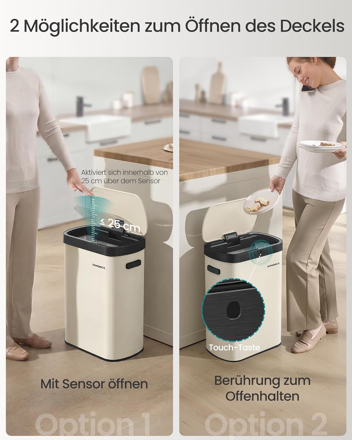 Mülleimer mit Sensor und Softclose-Deckel, LTB640AZ02, cremefarben