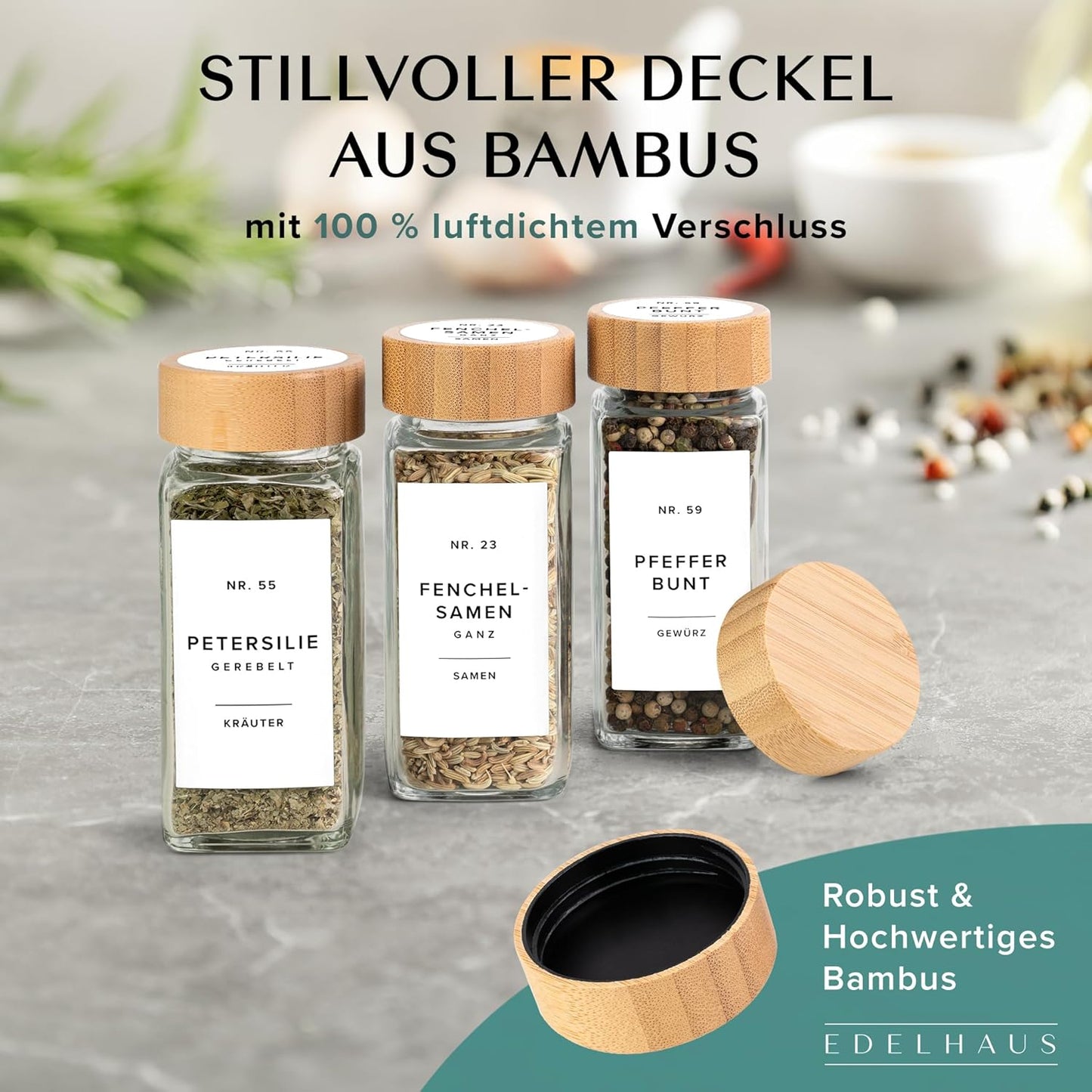 ‎EH-SJB-WH Gewürzgläser-Set, Bambus Hell