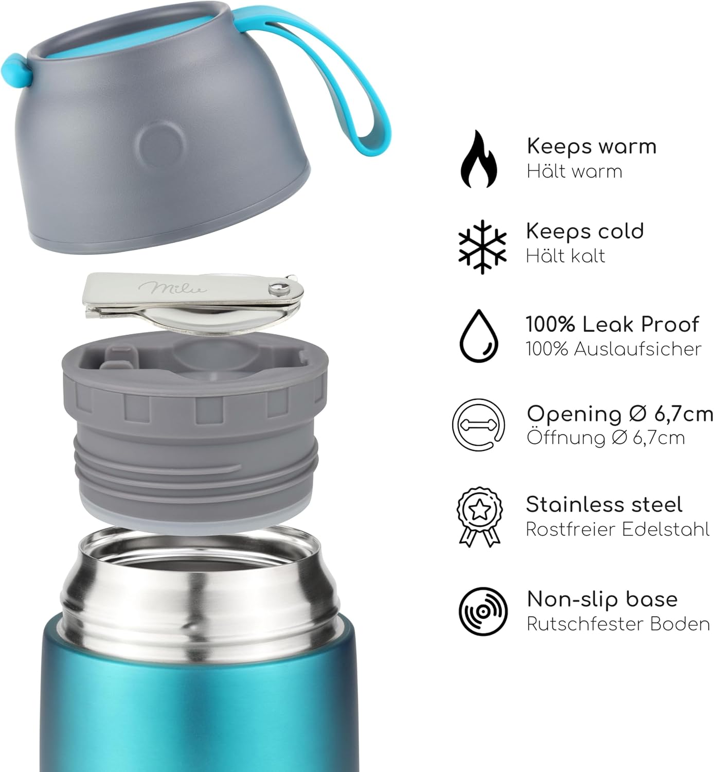 Thermobehälter mit Löffel, Grün / 450ml