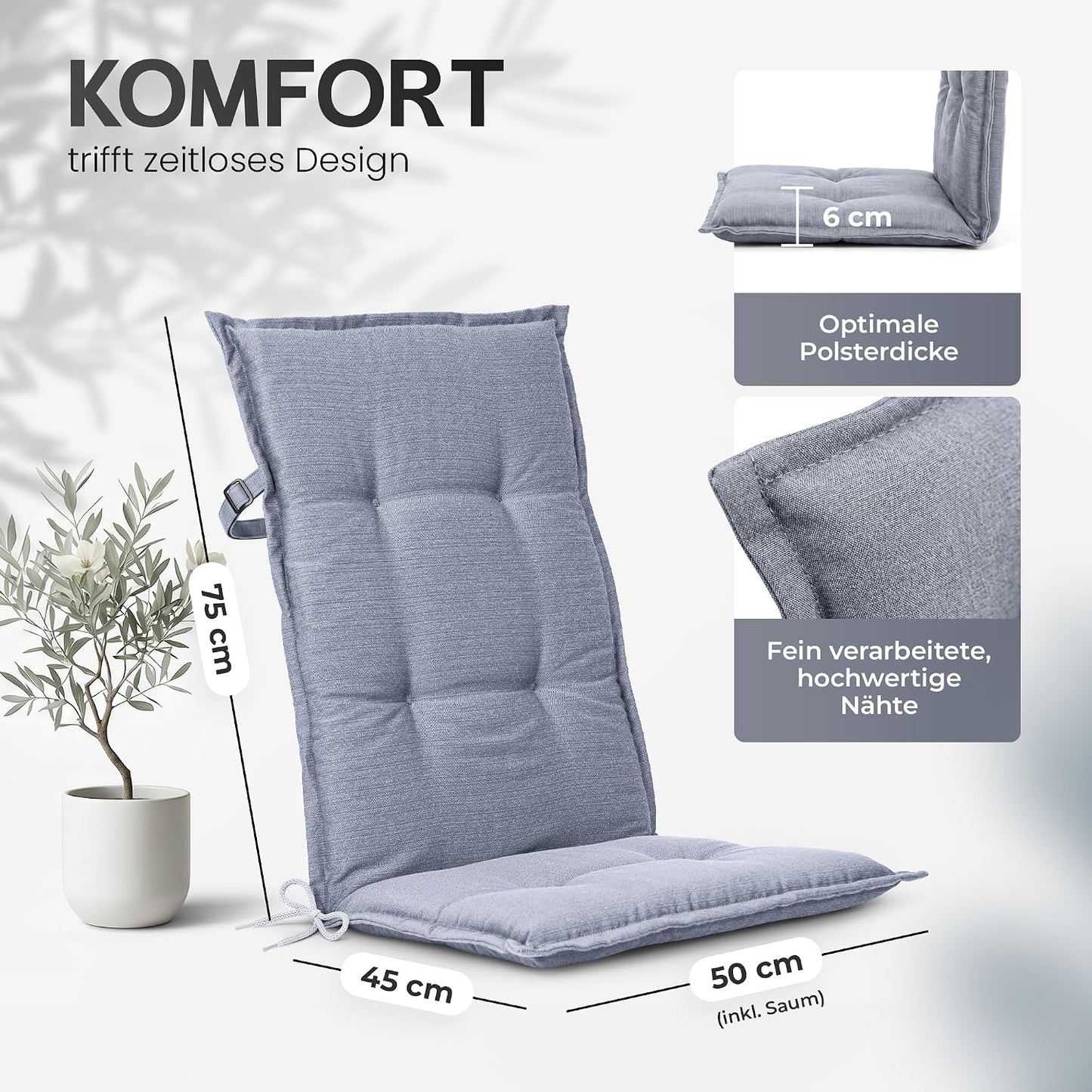 Hochlehner Auflagen-Set (1 Stück), 1-Stück Grau