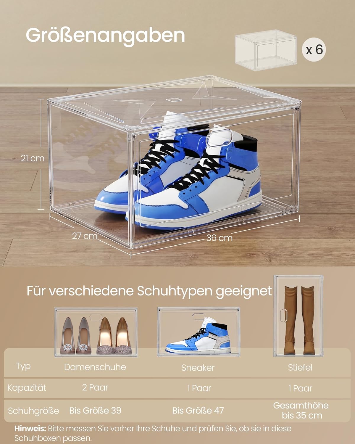 Stapelbares 3er-Set Schuhboxen mit Magnettür, 3er Set