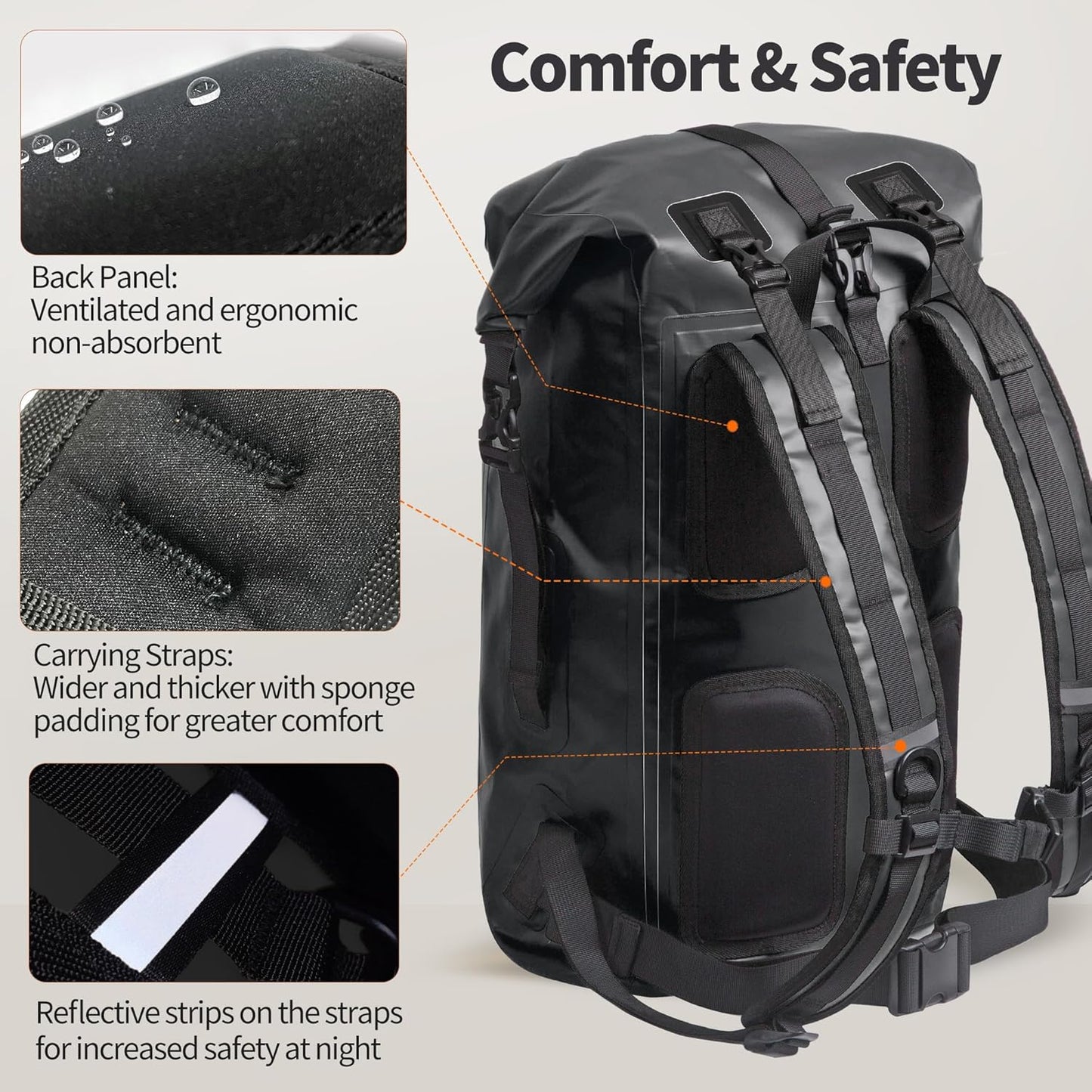 Wasserdichter Rolltop-Rucksack, 85L, Schwarz 85L