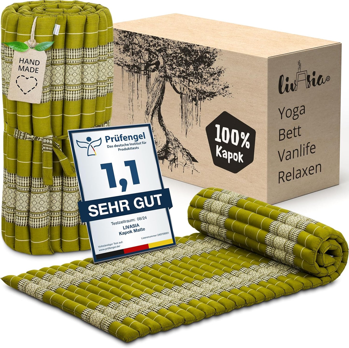 Rollmatratze Thaimatte Gästebett (200x75x4,5 cm), M (200 x 75 cm) Grün