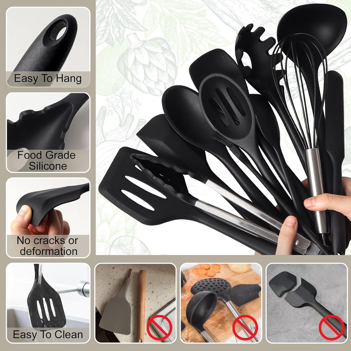13-teiliges Küchenutensilien-Set, Larger And Thicker-schwarz