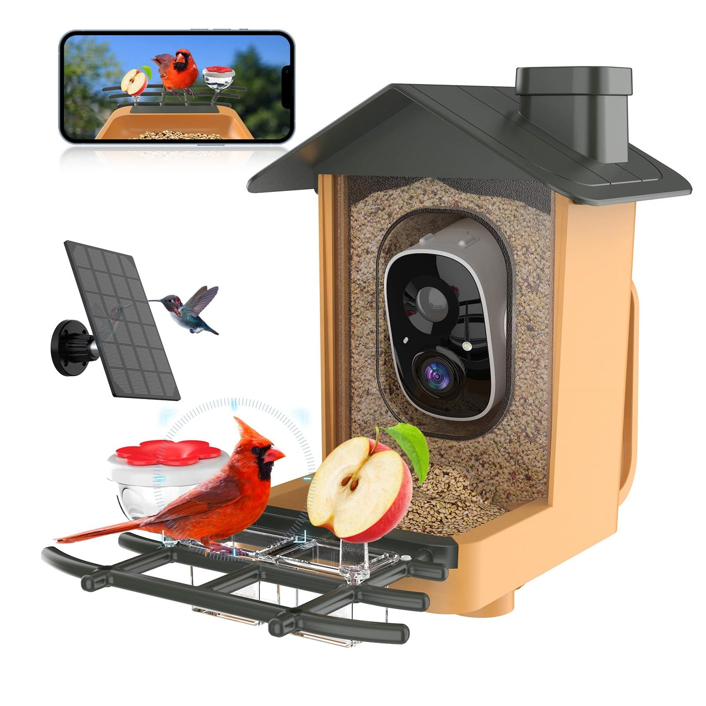Vogelfutterhaus mit 2K HD Kamera und Nachtsicht, Orange