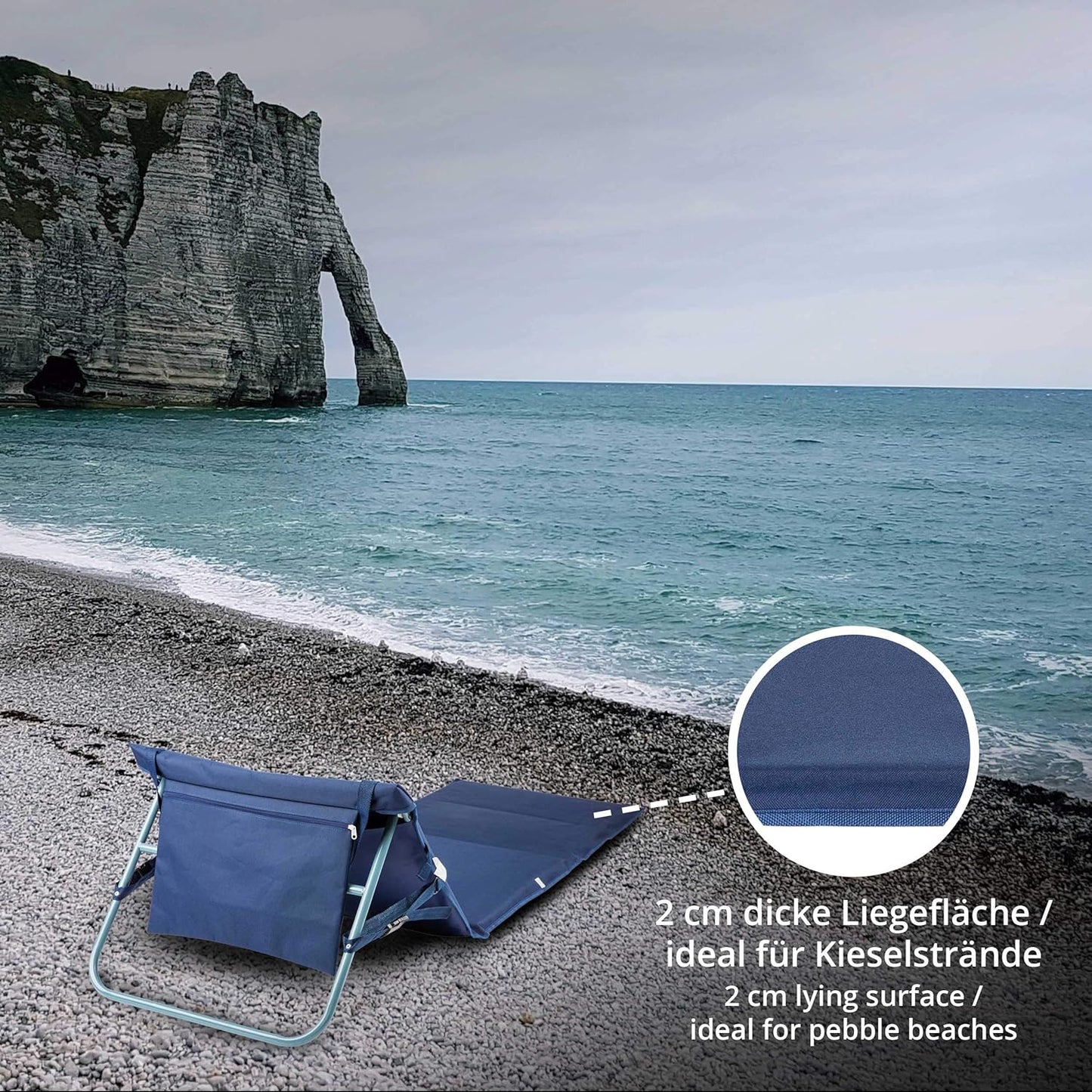 Faltbare Strandmatte mit Rückenlehne und Tragegurt, Strandmatte Blau