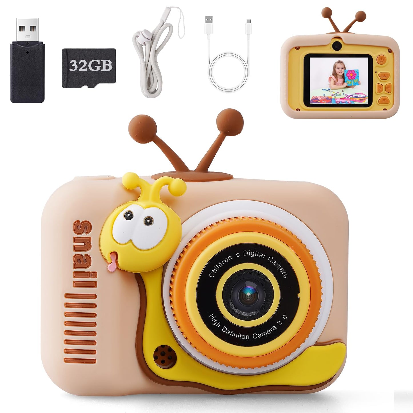 Digitale Kinderkamera mit Video & Lernspielen, Schnecke