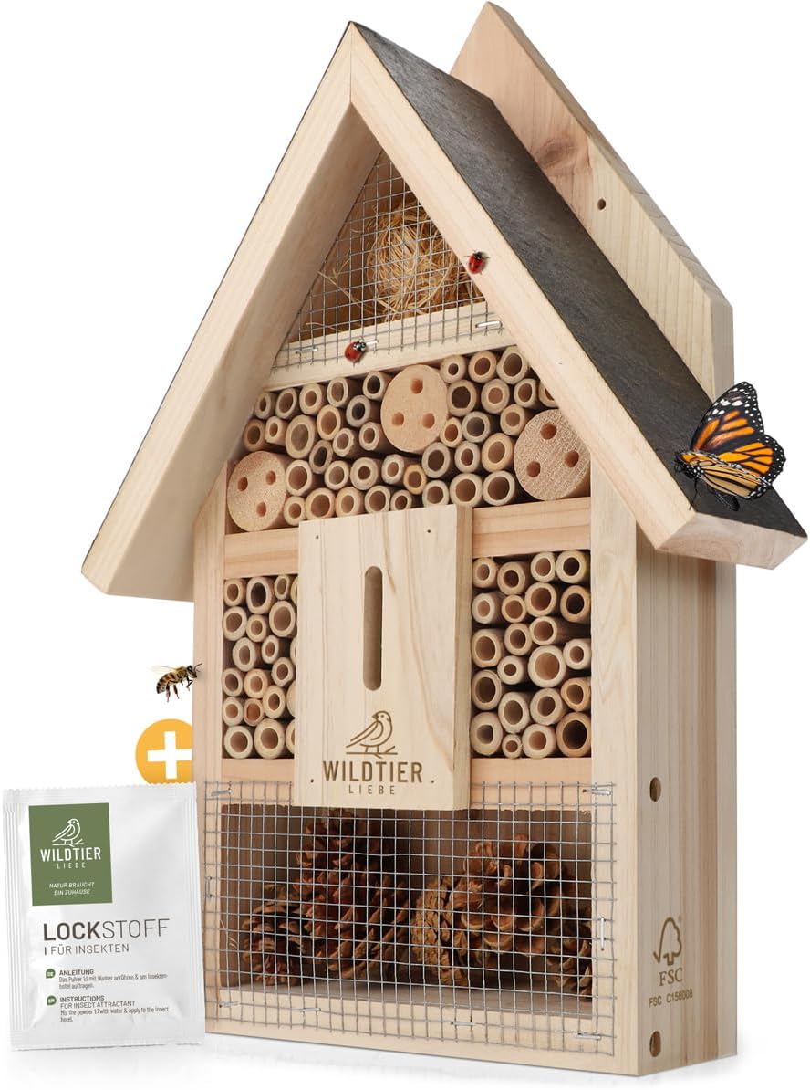Insektenhotel aus Massivholz mit Lockstoff, Insektenhotel