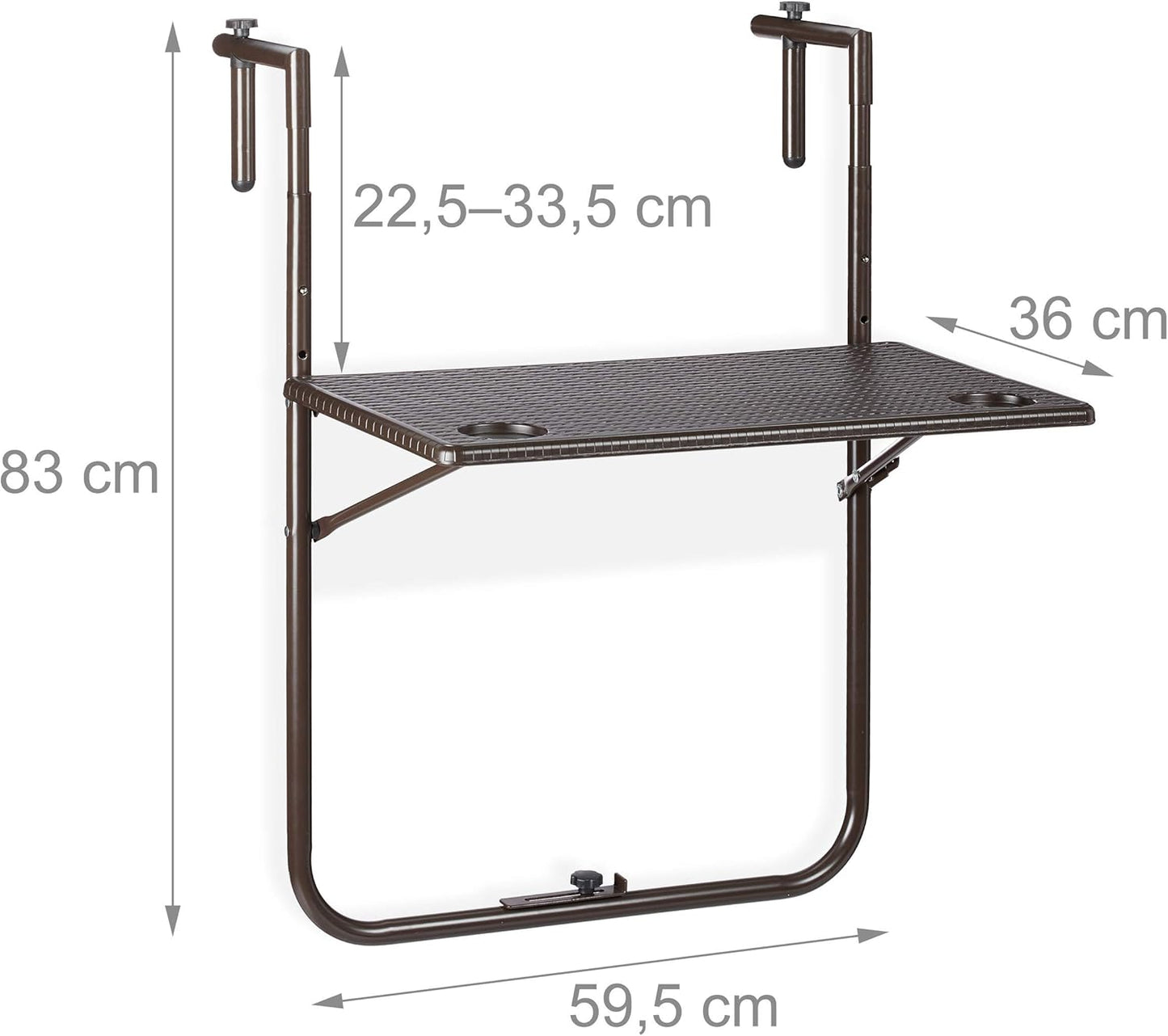 Balkonhängetisch, 83 x 59.5 x 59 cm Braun