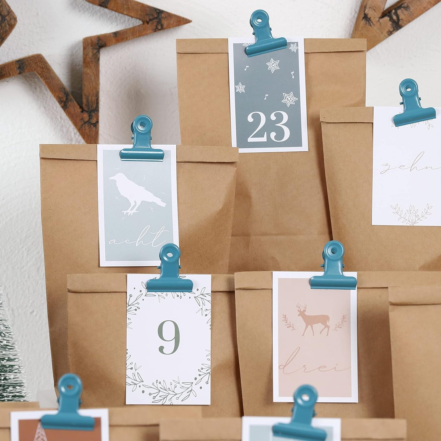 Adventskalender DIY-Set mit Geschenktüten, 24 Stück, Blau-Grün