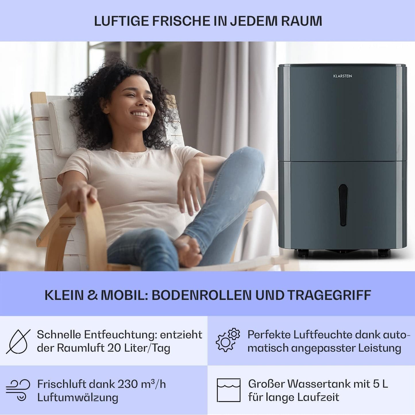 Luftentfeuchter & Luftreiniger, 20 L|Anthrazit