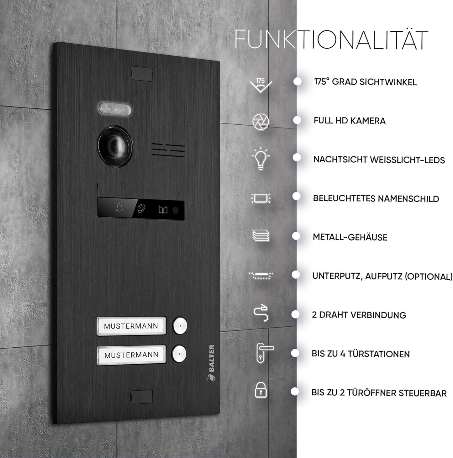 EVO-HD Video-Türsprechanlage für 2 Familienhäuser, 2 Familienhaus, Ohne App C.schwarz/Schwarz
