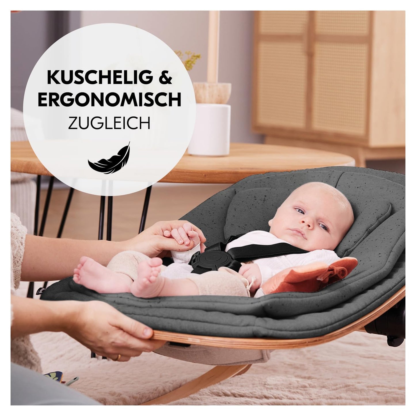 Highchair Bouncer Eco, Ergonomische Babywippe, Eco Deep Grey 5-Punkt-Gurt