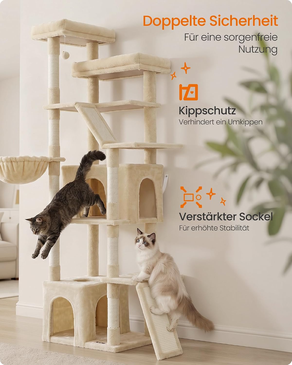 Katzenkratzbaum mit Höhlen und Hängematte, Beige