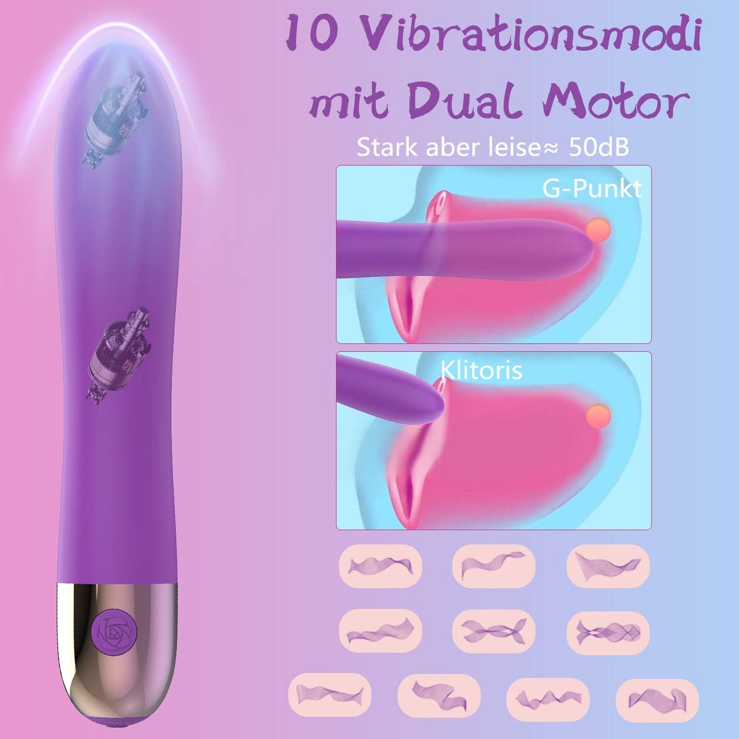 Silikon Vibrator mit Stossfunktion und 10 Modi, Lila