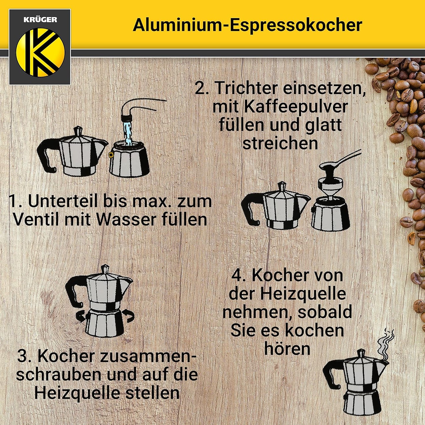 Espressokocher mit Sicherheitsventil (1 Tasse), Silber 1 Tasse