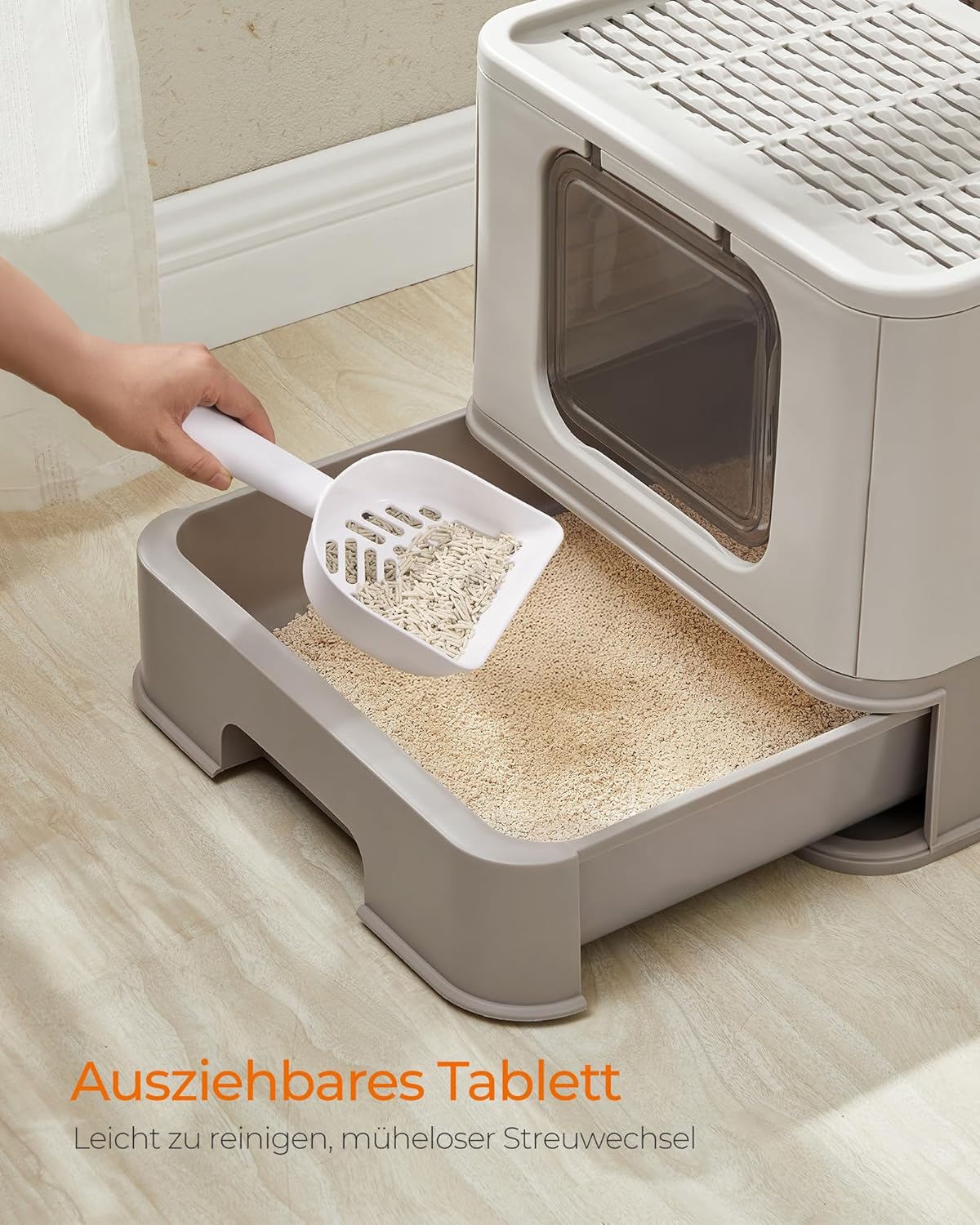 Katzenklo mit Deckel, Einzeln - Gross Haferflockenfarben + Warmgrau