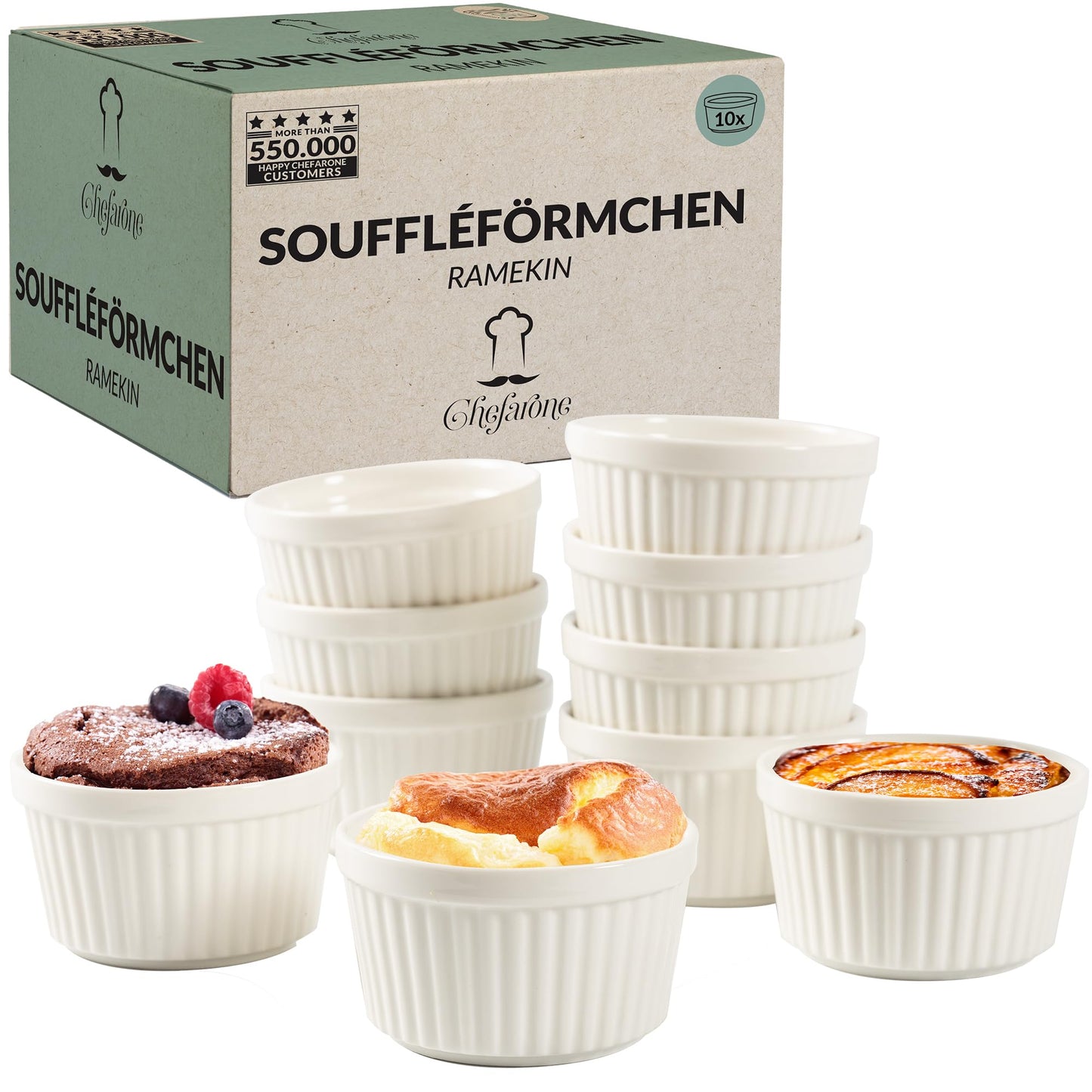 10-teiliges Souffléförmchen Set, Weiss 10 pack - 170 ml