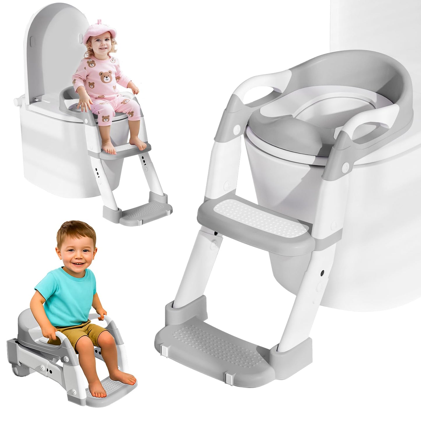 3-in-1 Kindertoilettensitz mit Treppe, Grau
