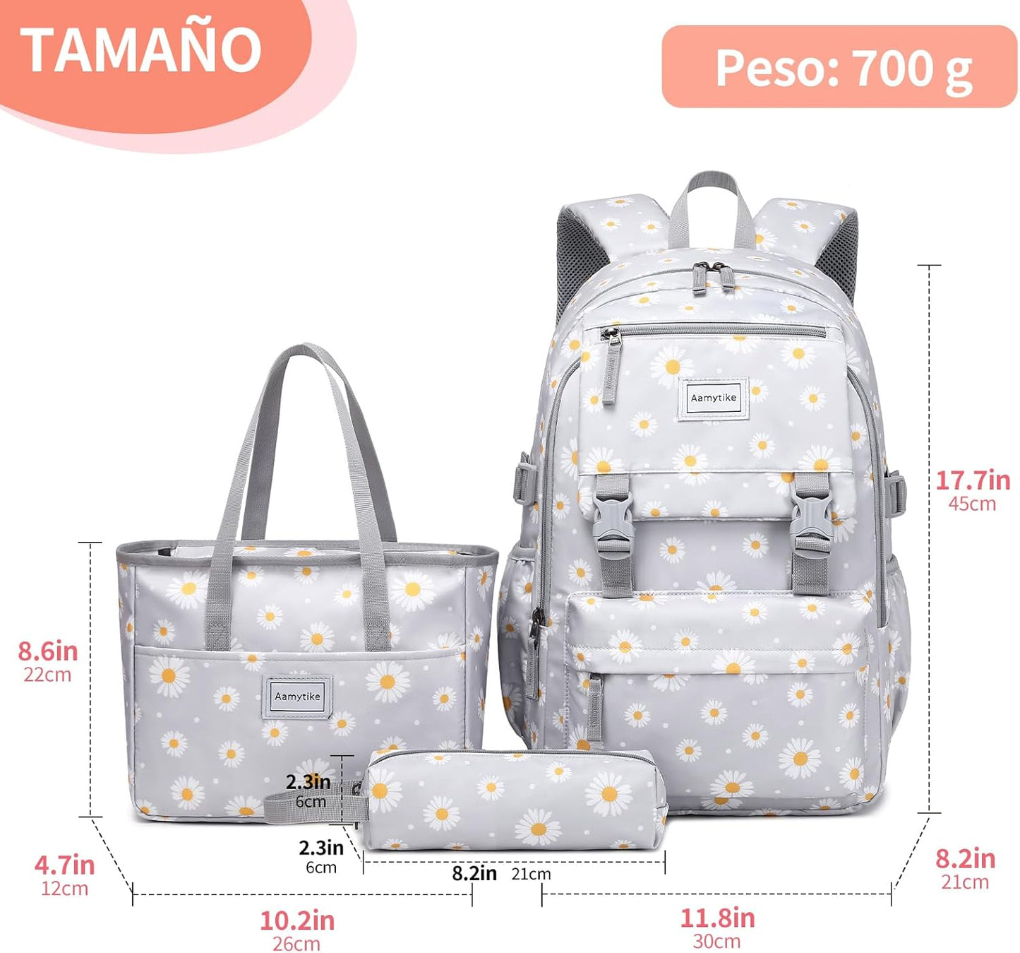 Schulrucksack-Set mit Lunchpaket, L Daisy