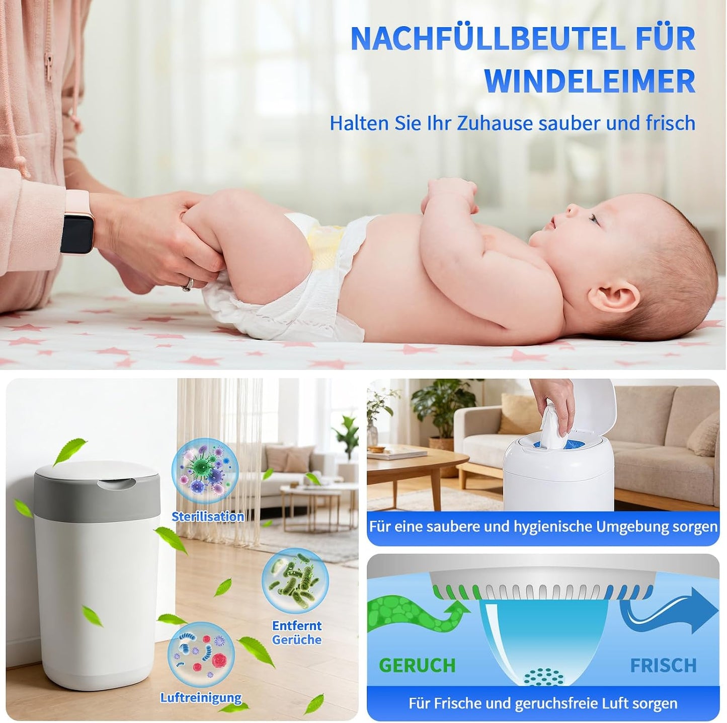 18-teiliges Nachfüllkassetten-Set für Windeleimer, Blau-18 Stück