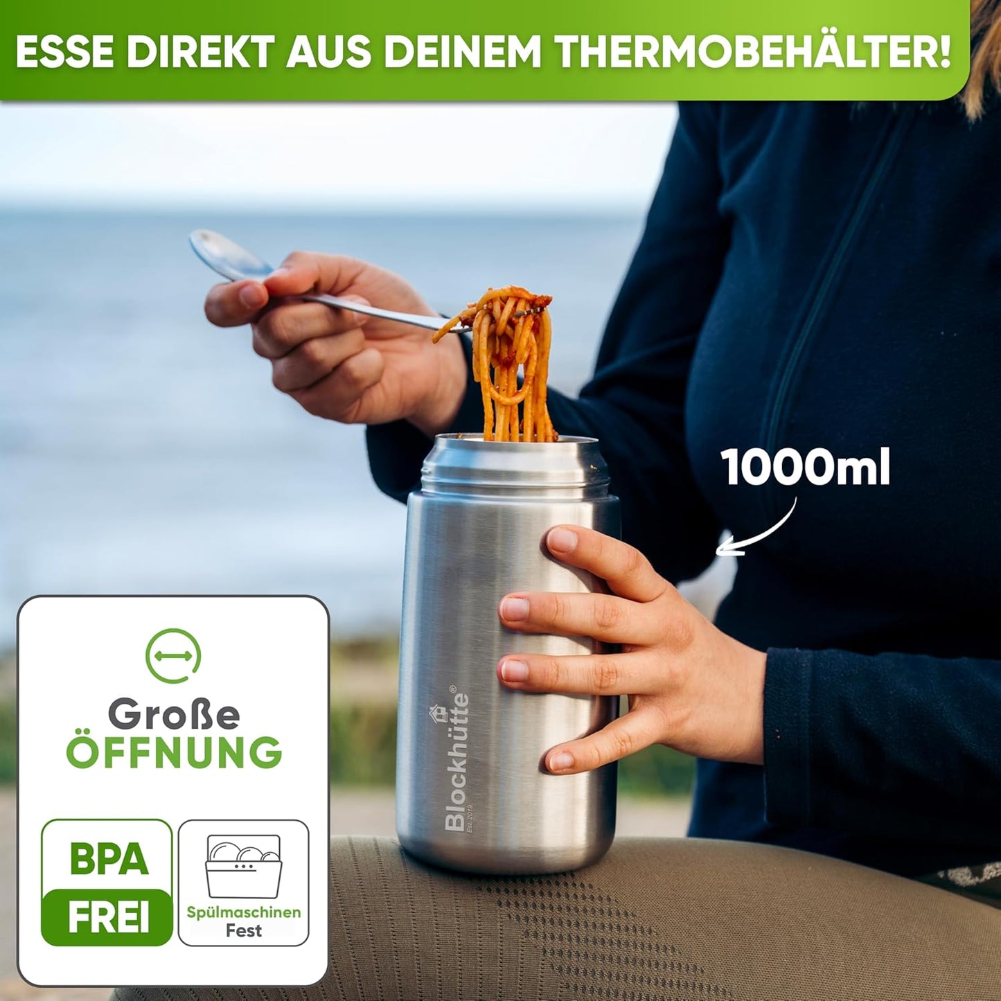 Thermobehälter für Essen, Silber 1000 ml
