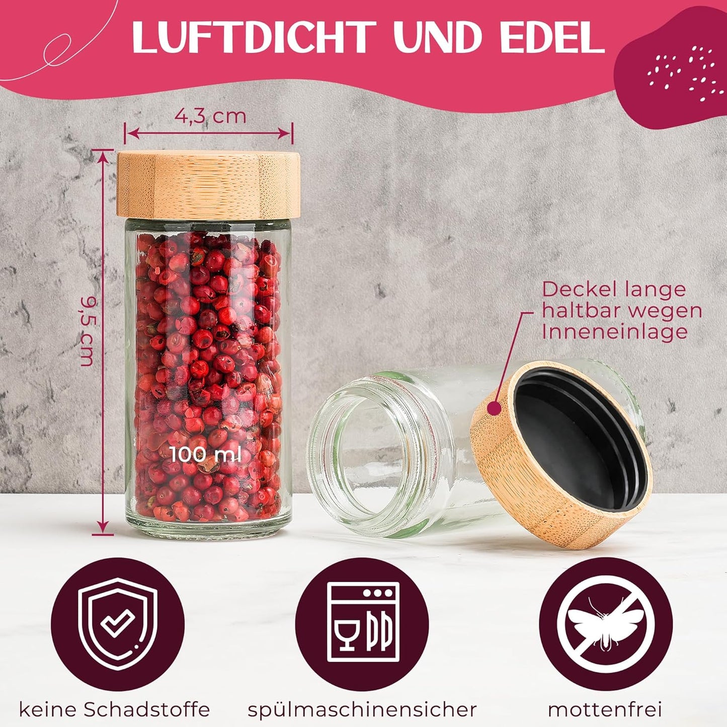 Gewürzgläser-Set, 24er - Bambusdeckel