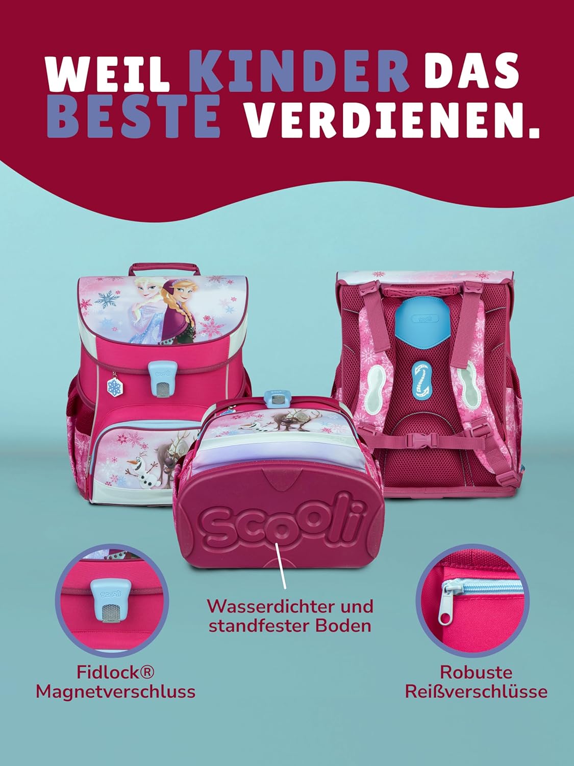 10-teiliges Scooli Campus Fit Schulranzen-Set, Disney Frozen Rosa / 10-teilig mit Schultüte
