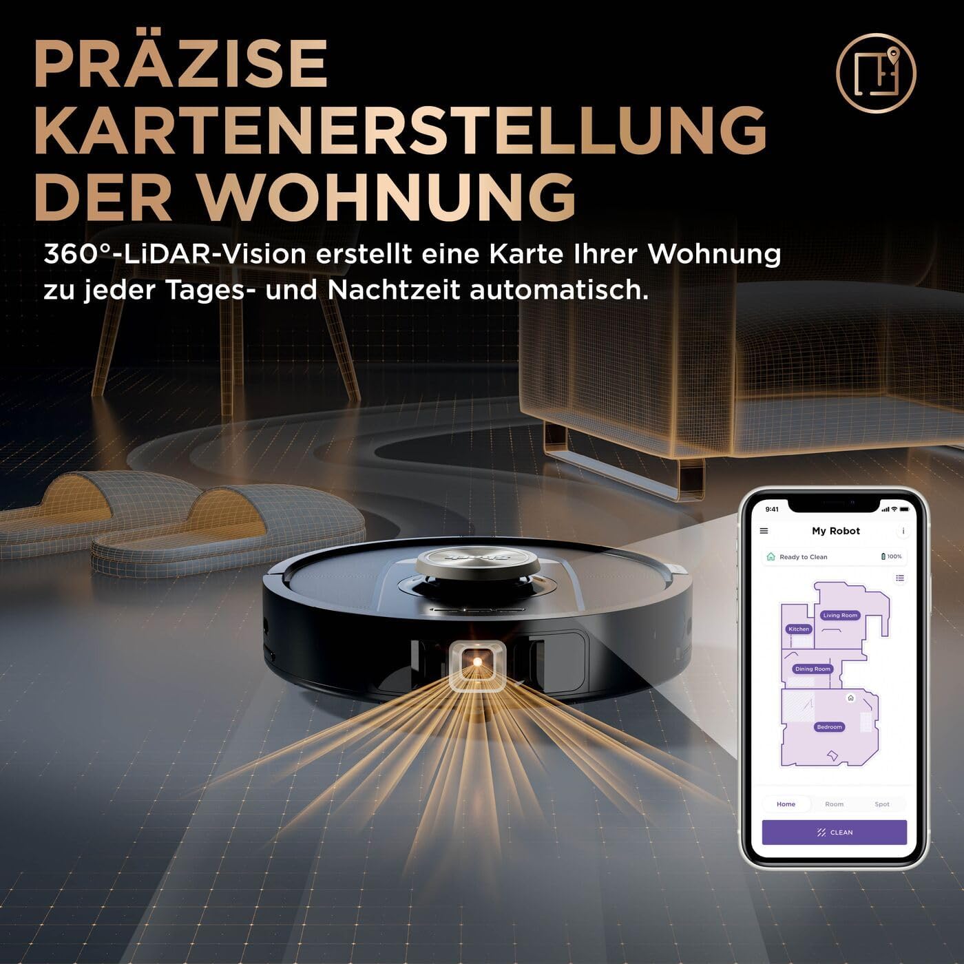 RV2800ZEEU 2-in-1 Saug- & Wischroboter mit LiDAR-Navigation, 60 Tage Saug- und Wischroboter, Schwarz